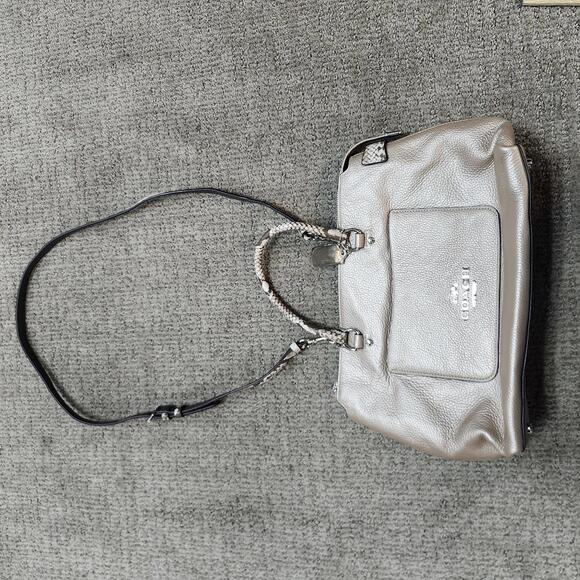 Coach Emma Satchel Metallic Pebble Leather Snake Embossed Size Medium - Picture 9 of 16